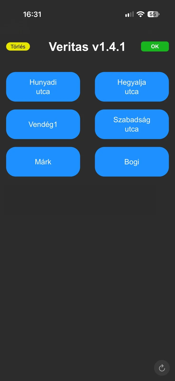A Veritas React több helyszínes mobilos főmenüje